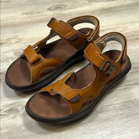 Kybun KyBoot Pado Leather Sandals – Swiss Made Cognac Brown Comfort Velcro Sz 12 - Picture 1 of 12